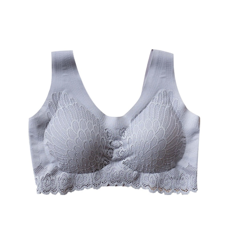 1 Pc Women Sexy Lace Latex Bra Seamless Bras Underwear BH Push Up Bralette With Pad Vest Top Bra 3XL4XL gray 1pc China