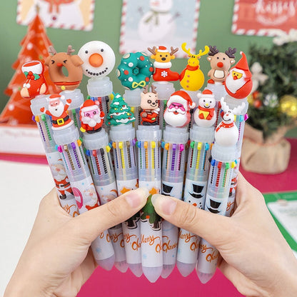 1 Pcs Cute Christmas 10 Colors Chunky Ballpoint Pen Kawaii 0.5mm Rollerball Pens School Office Writing Supply Gift Stationery