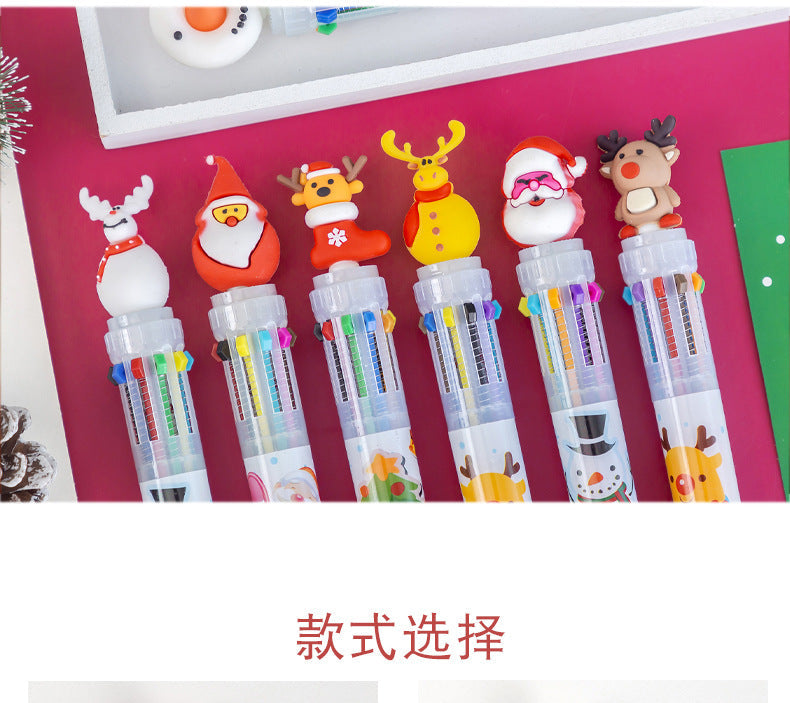 1 Pcs Cute Christmas 10 Colors Chunky Ballpoint Pen Kawaii 0.5mm Rollerball Pens School Office Writing Supply Gift Stationery