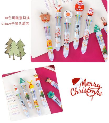 1 Pcs Cute Christmas 10 Colors Chunky Ballpoint Pen Kawaii 0.5mm Rollerball Pens School Office Writing Supply Gift Stationery