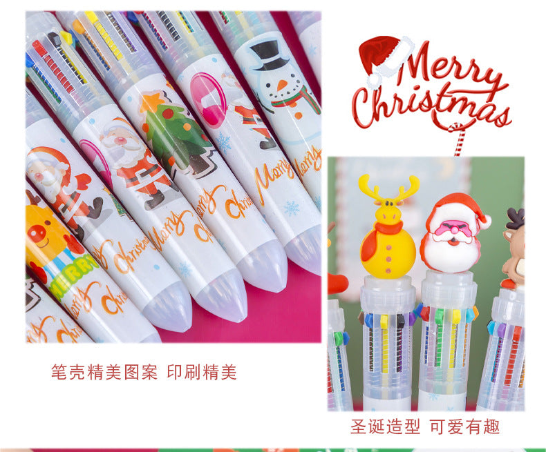 1 Pcs Cute Christmas 10 Colors Chunky Ballpoint Pen Kawaii 0.5mm Rollerball Pens School Office Writing Supply Gift Stationery