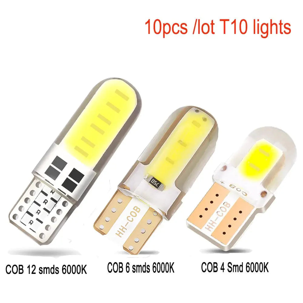 10Pcs 12V T10 Cob 4/6/12 Smd Led Auto Interior Bulb Canbus Error Free White 5730 Led Car Side Wedge Light Bulb License Lamp