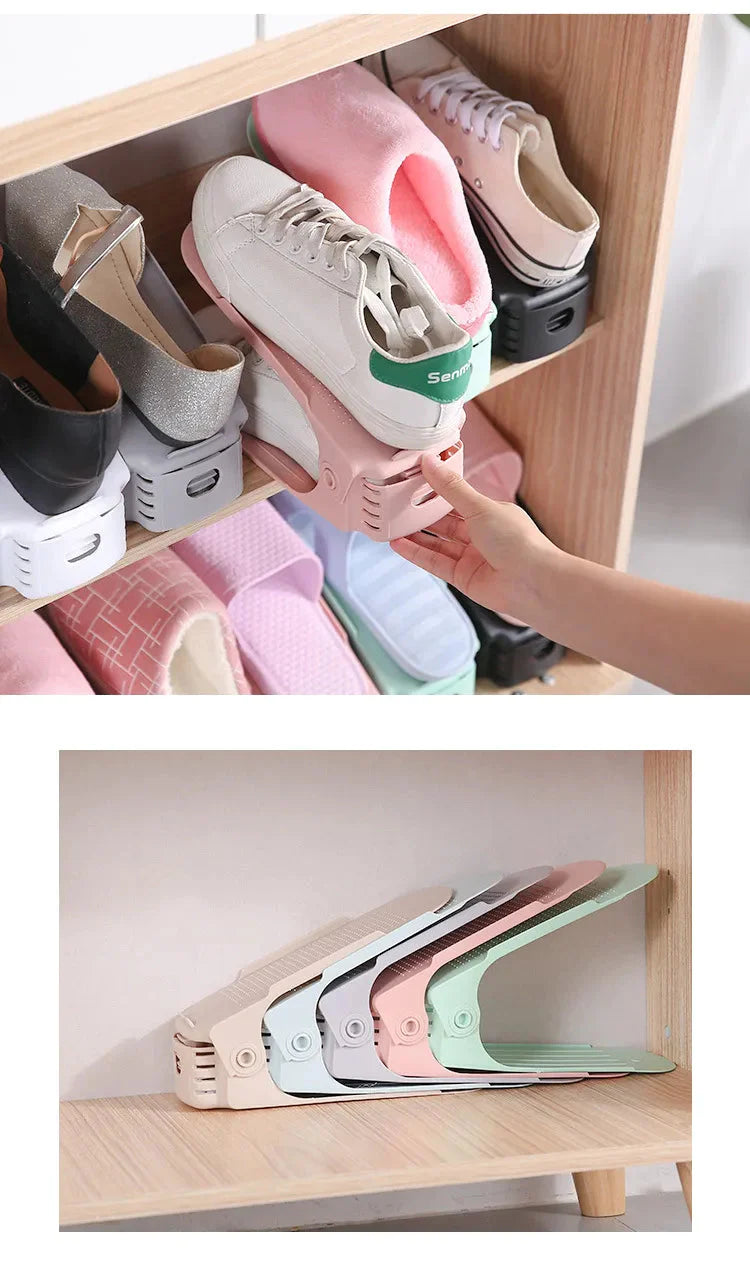 10Pcs Double Shelf Space Savers Shoe Rack Cabinets Storage Plastic Adjustable Shoes Warderobe zapatero organizador de zapatos