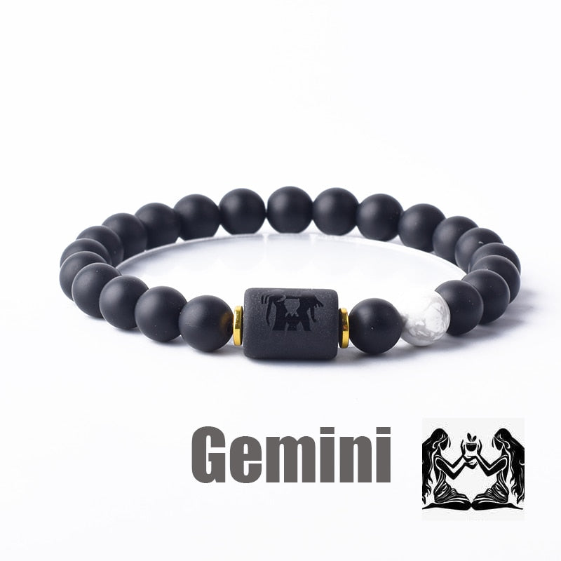 12 Zodiac Sign Bracelet Homme Constellation Bangles Men Cancer Virgo Leo Libra Bracelet Women Friendship Gift Jewelry on Hand 24 Gemini 8mm Beads