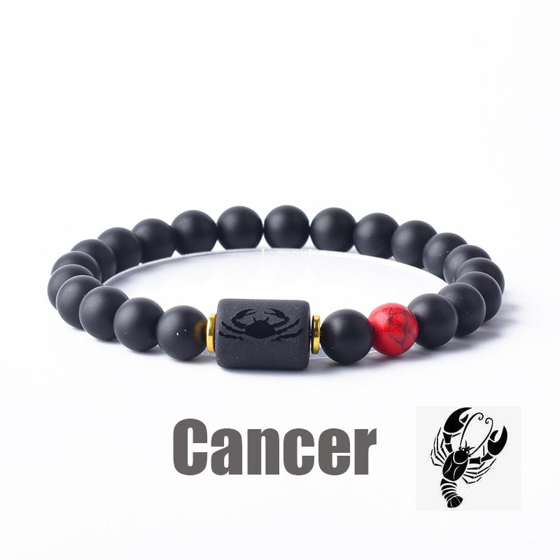 12 Zodiac Sign Bracelet Homme Constellation Bangles Men Cancer Virgo Leo Libra Bracelet Women Friendship Gift Jewelry on Hand 20 Cancer 8mm Beads