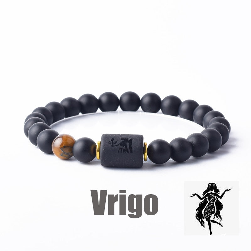 12 Zodiac Sign Bracelet Homme Constellation Bangles Men Cancer Virgo Leo Libra Bracelet Women Friendship Gift Jewelry on Hand 21 Virgo 8mm Beads
