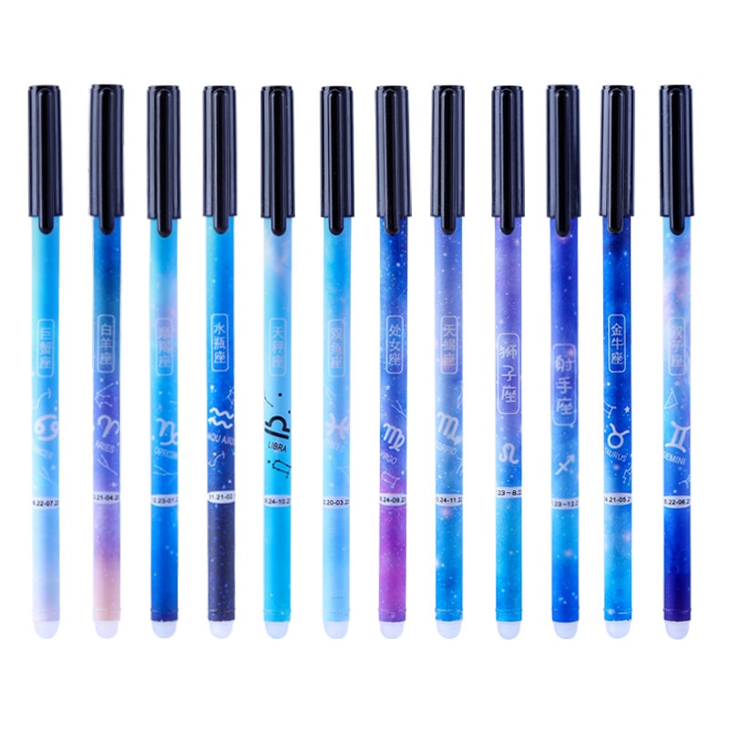 12pcs Constellation Erasable Gel Pen Novelty 0.5mm Starry Black Ink Kid Gift Student Stationery School Writing Office Supplies 12pcs