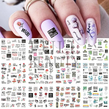 12pcs Valentines Manicure Love Letter Flower Sliders for Nails Inscriptions Nail Art Decoration Water Sticker Tips GLBN1489-1500 BN2161-2172