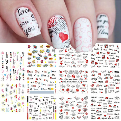 12pcs Valentines Manicure Love Letter Flower Sliders for Nails Inscriptions Nail Art Decoration Water Sticker Tips GLBN1489-1500 BLE2524-2534