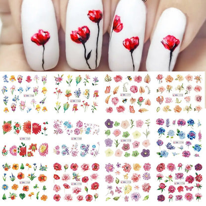 12pcs Valentines Manicure Love Letter Flower Sliders for Nails Inscriptions Nail Art Decoration Water Sticker Tips GLBN1489-1500 BN1765-1776