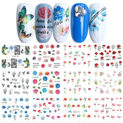 12pcs Valentines Manicure Love Letter Flower Sliders for Nails Inscriptions Nail Art Decoration Water Sticker Tips GLBN1489-1500 BN1105-1116