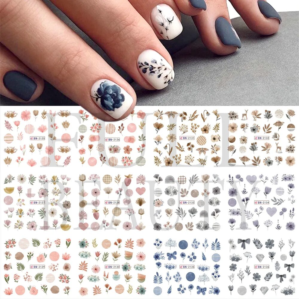 12pcs Valentines Manicure Love Letter Flower Sliders for Nails Inscriptions Nail Art Decoration Water Sticker Tips GLBN1489-1500 BN2125-2136