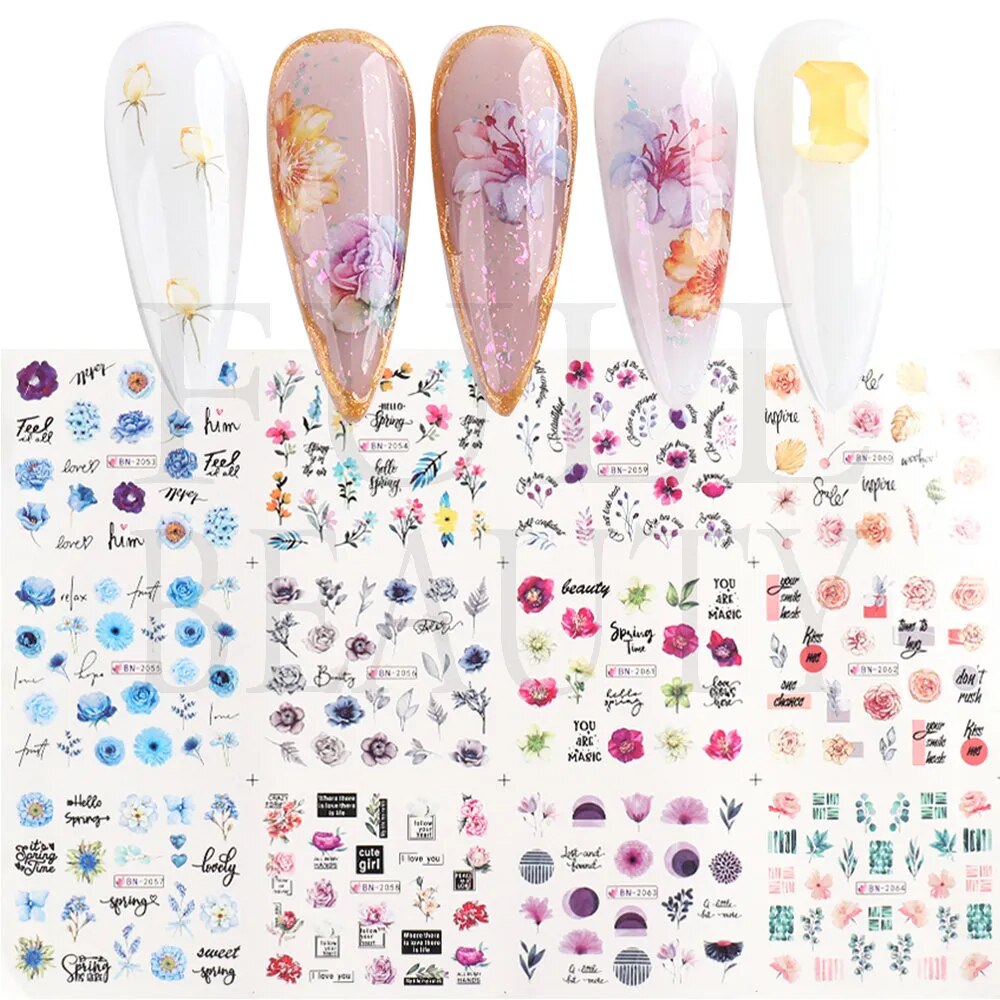 12pcs Valentines Manicure Love Letter Flower Sliders for Nails Inscriptions Nail Art Decoration Water Sticker Tips GLBN1489-1500 BN2053-2064