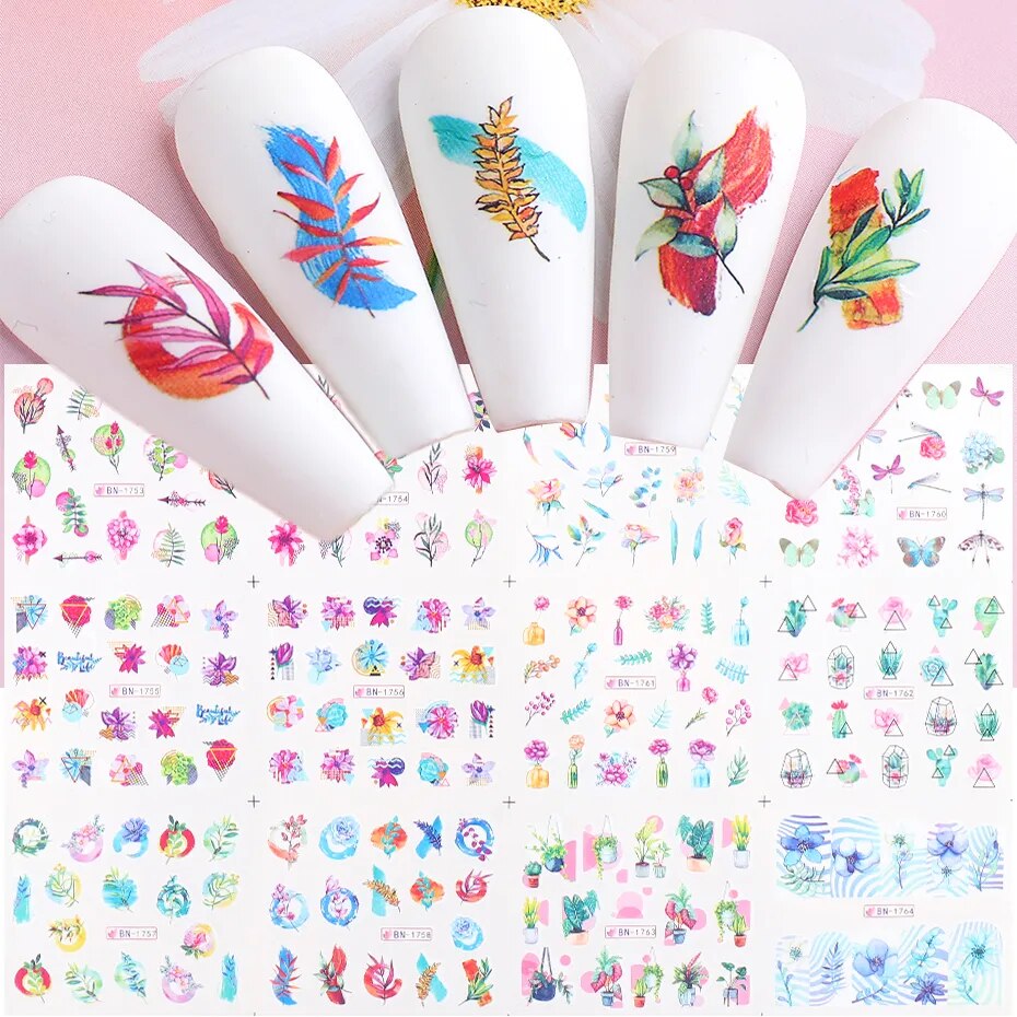12pcs Valentines Manicure Love Letter Flower Sliders for Nails Inscriptions Nail Art Decoration Water Sticker Tips GLBN1489-1500 BN1753-1764