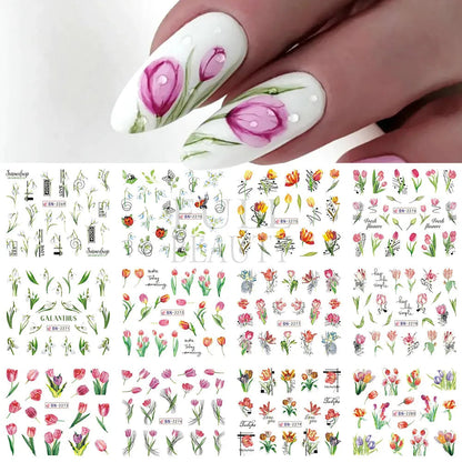 12pcs Valentines Manicure Love Letter Flower Sliders for Nails Inscriptions Nail Art Decoration Water Sticker Tips GLBN1489-1500 BN2269-2280