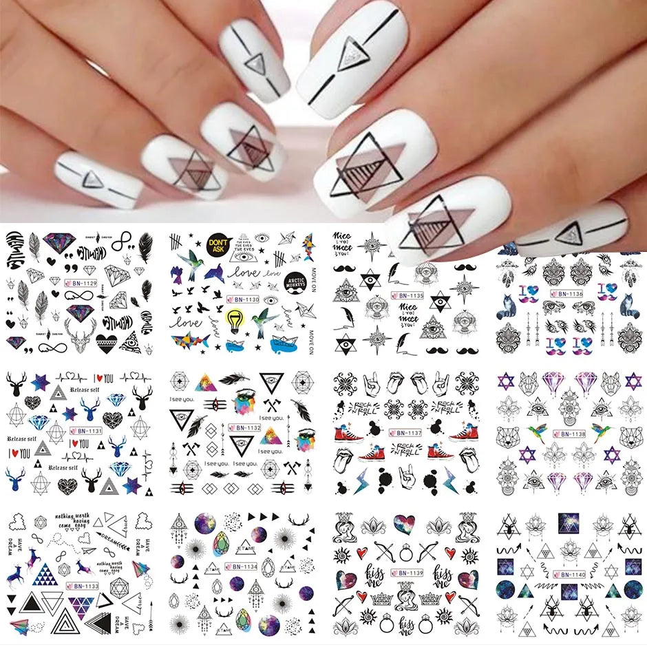 12pcs Valentines Manicure Love Letter Flower Sliders for Nails Inscriptions Nail Art Decoration Water Sticker Tips GLBN1489-1500 BN1129-1140