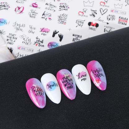12pcs Valentines Manicure Love Letter Flower Sliders for Nails Inscriptions Nail Art Decoration Water Sticker Tips GLBN1489-1500