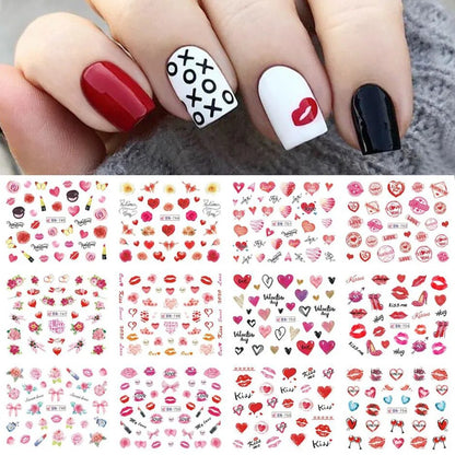 12pcs Valentines Manicure Love Letter Flower Sliders for Nails Inscriptions Nail Art Decoration Water Sticker Tips GLBN1489-1500 BN745-756