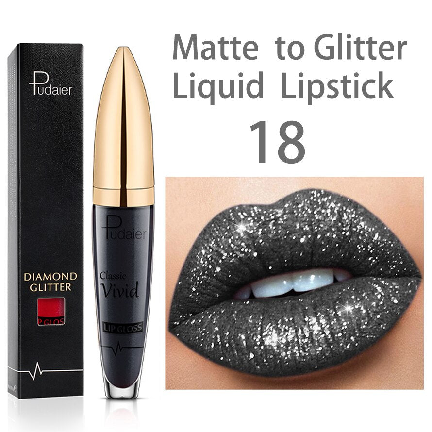 18 Colors Glitter Lip Gloss Waterproof Long Lasting Diamond Matte To Shimmer Metallic Liquid Lipstick Women Lips Makeup Cosmetic 18