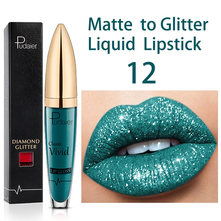 18 Colors Glitter Lip Gloss Waterproof Long Lasting Diamond Matte To Shimmer Metallic Liquid Lipstick Women Lips Makeup Cosmetic 12