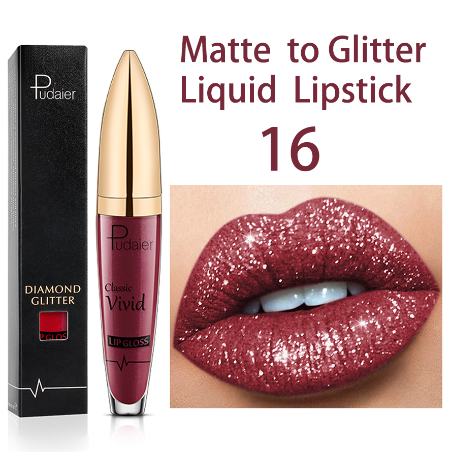 18 Colors Glitter Lip Gloss Waterproof Long Lasting Diamond Matte To Shimmer Metallic Liquid Lipstick Women Lips Makeup Cosmetic 16