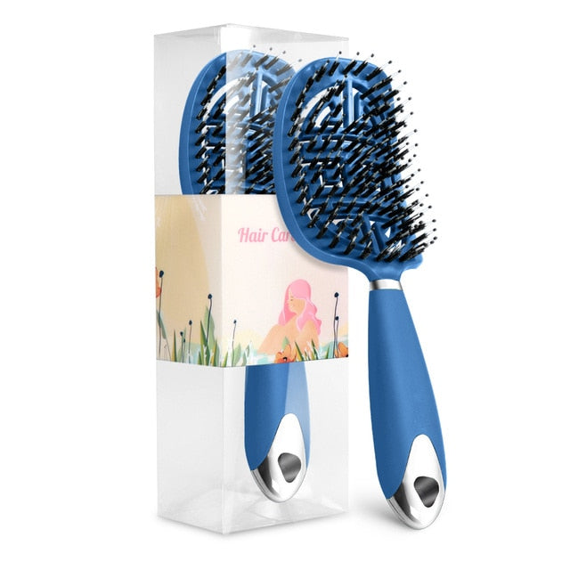 1Pc Curved Vented Hair Comb Massage Hair Brush Detangling Hairbrush Women Fast Blow Drying Wet Dry Curly Hair Styling Tools Blue