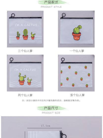 1pcs Simple Transparent Cartoon Cactus Pencil Case Kawaii Pencil Bag Office School School Supplies Stationery