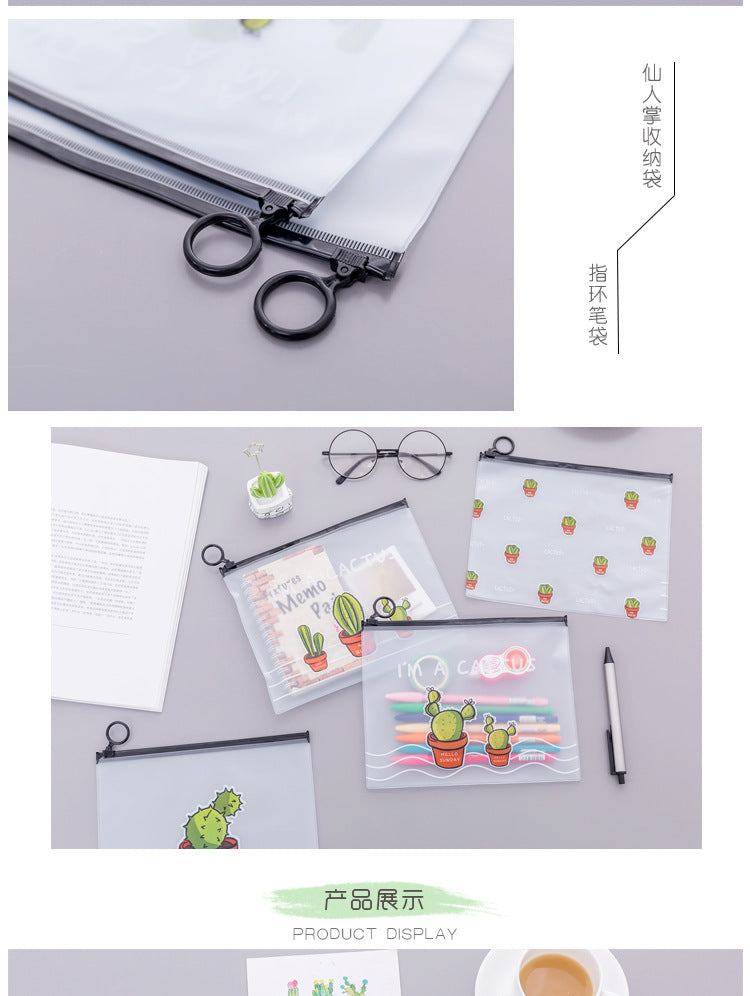 1pcs Simple Transparent Cartoon Cactus Pencil Case Kawaii Pencil Bag Office School School Supplies Stationery