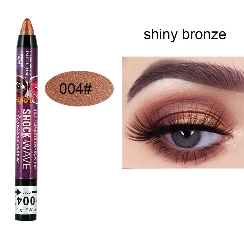 2 In 1 Eyeshadow Lipstick Pencil 12 Colors Waterproof Pearl Silkworm Eye Shadow Pencil Long-lasting Eyeshadow Make Up Cosmetic 004