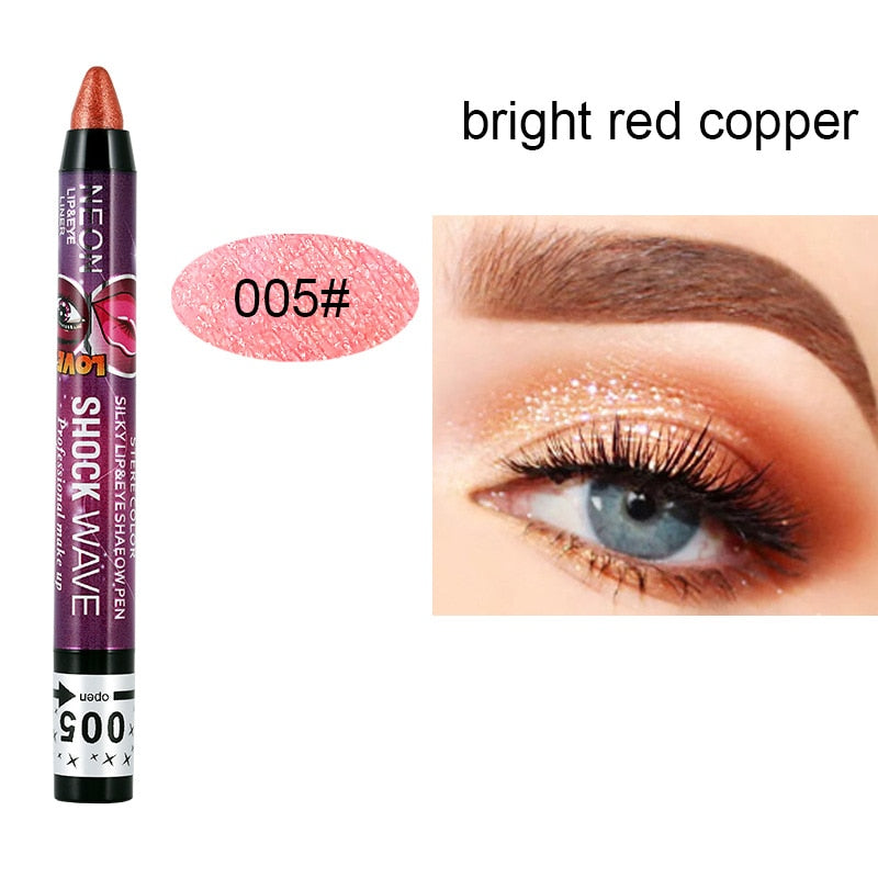 2 In 1 Eyeshadow Lipstick Pencil 12 Colors Waterproof Pearl Silkworm Eye Shadow Pencil Long-lasting Eyeshadow Make Up Cosmetic 005