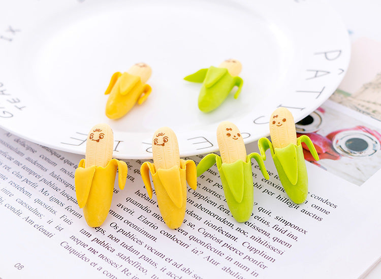 2 Pcs/Set Cute Banana Eraser Pencil Kawaii Creative Fruit Rubber Erasers for Kids School Supplies Gift