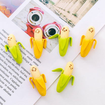 2 Pcs/Set Cute Banana Eraser Pencil Kawaii Creative Fruit Rubber Erasers for Kids School Supplies Gift