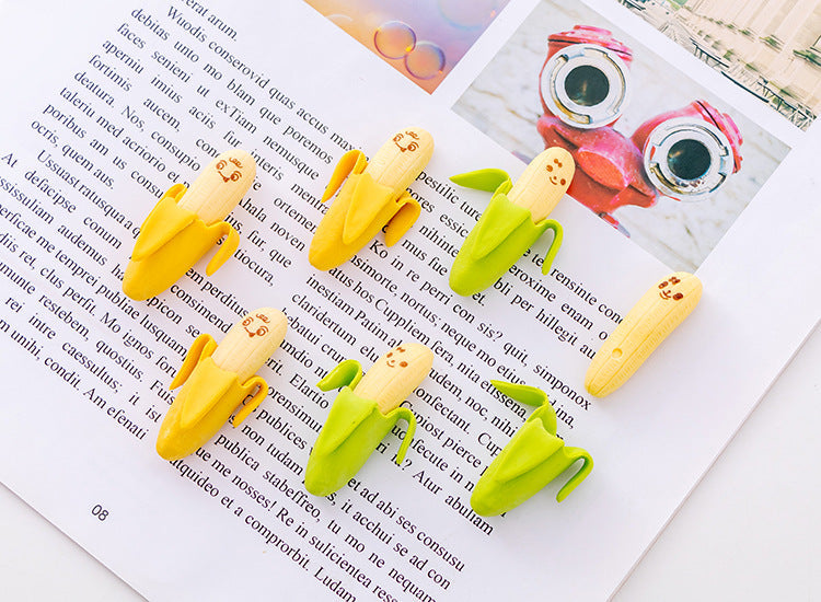 2 Pcs/Set Cute Banana Eraser Pencil Kawaii Creative Fruit Rubber Erasers for Kids School Supplies Gift