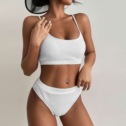 2023 High Waist Bikinis Swimwear Women Swimsuit Ribbed Sexy Bikini Woman 2023 Green Bathing Suit High Cut Beach Wear Summer Biquini White