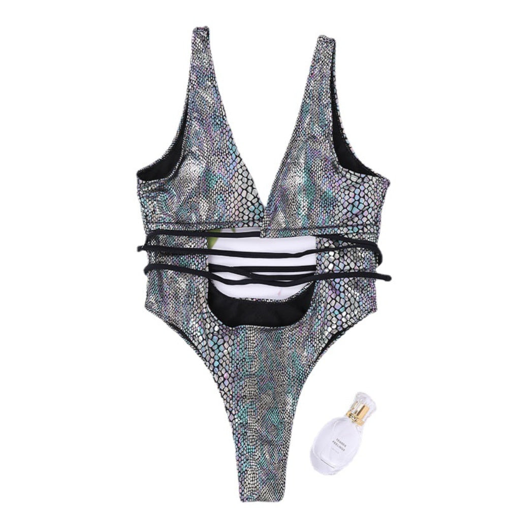 2023 Hot Sale Sexy Club Wear Hollow Out Sexy One Piece Swimsuit Women Bikini Snake Skin Woman Swimwear Beachwear Bathing Suit