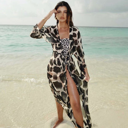 2023 Leaves Print Bikini Beach Cover up Tunics for Beach Long Kaftan Bikini Cover up Robe de Plage Sarong Beach Swimsuit cover-ups TZ21133W40 One Size