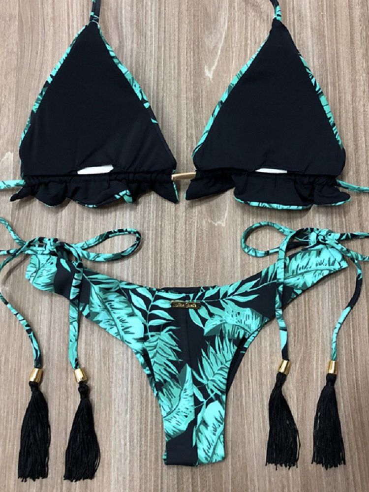 2023 New Ruffle Bikinis Women Swimsuit Cross Bandage Swimwear Push Up Bikini Set Beach Bathing Suit Brazilian Biquni Print Leopard