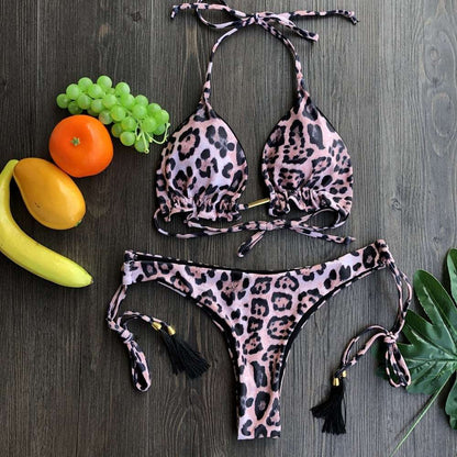 2023 New Ruffle Bikinis Women Swimsuit Cross Bandage Swimwear Push Up Bikini Set Beach Bathing Suit Brazilian Biquni Print Leopard B W