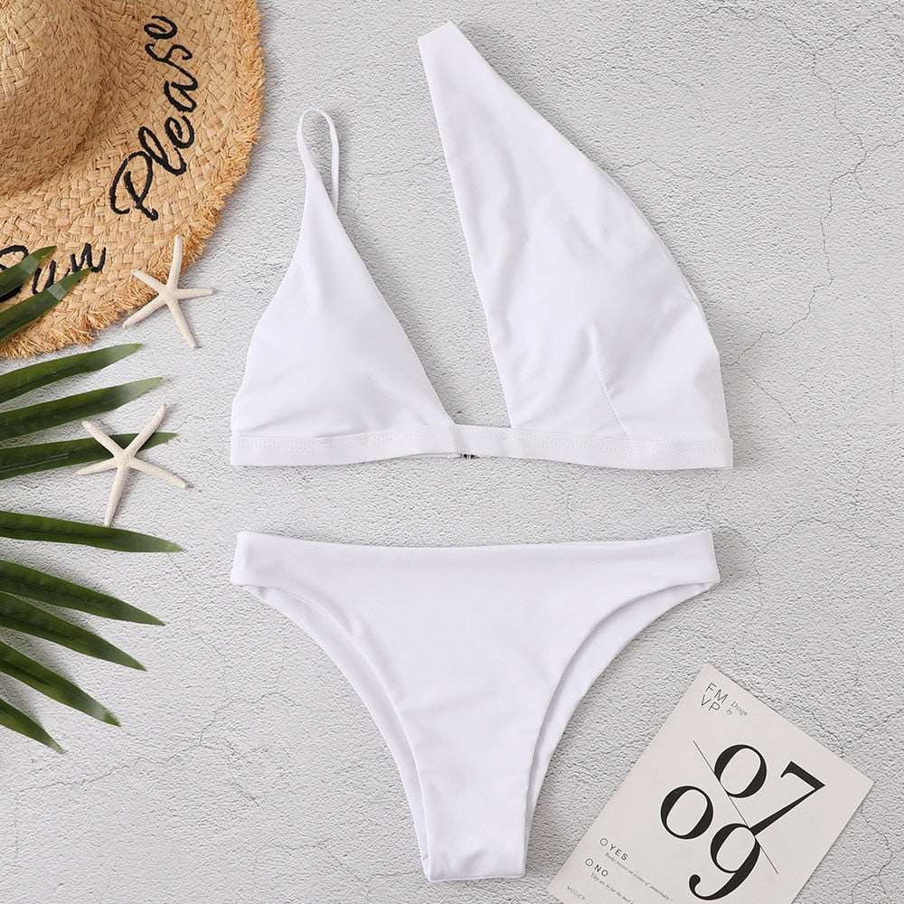 2023 New Sexy Ribbed Ring Bikinis Swimsuit Women Push Up Swimwear Solid Bikini Set Summer Beach Brazil Biquini Swim Bathing Suit White