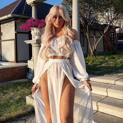 2023 New Solid cover-ups for women Tunic Beach Cover Up Swimsuit Folds Long Sleeve Pareo Sarong Beachwear Saida de Praia