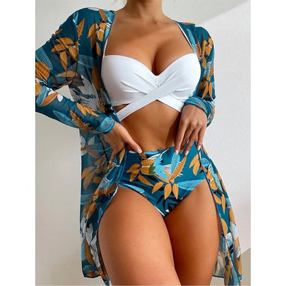 2023 Sexy Bikinis And Cover Set Women Swimsuit Printed Swimwear High Waist Summer Strappy Bathing Suit Beach Wear Biquini Female