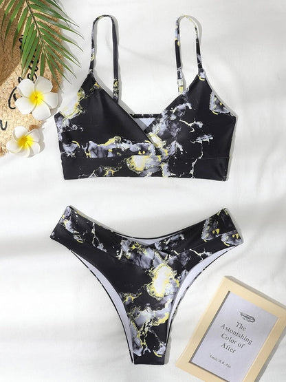 2023 Sexy High Waist Bikini Print Swimsuit Women Swimwear Push Up Set Brazilian Bathing Suit Summer Beach Wear Swimming Biquine 6381 Black