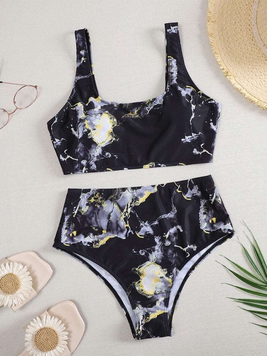 2023 Sexy High Waist Bikini Print Swimsuit Women Swimwear Push Up Set Brazilian Bathing Suit Summer Beach Wear Swimming Biquine 6341 Black