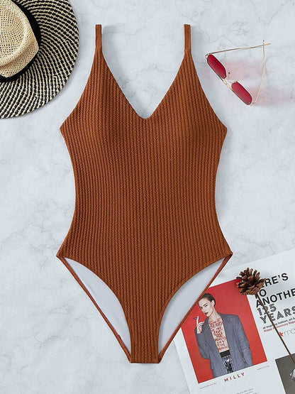 2023 Sexy Solid One Piece Swimsuit Women Push Up Lace Up Bandage Bodysuit Brazilian Deep V Neck Backless Bathing Suit Swimwear