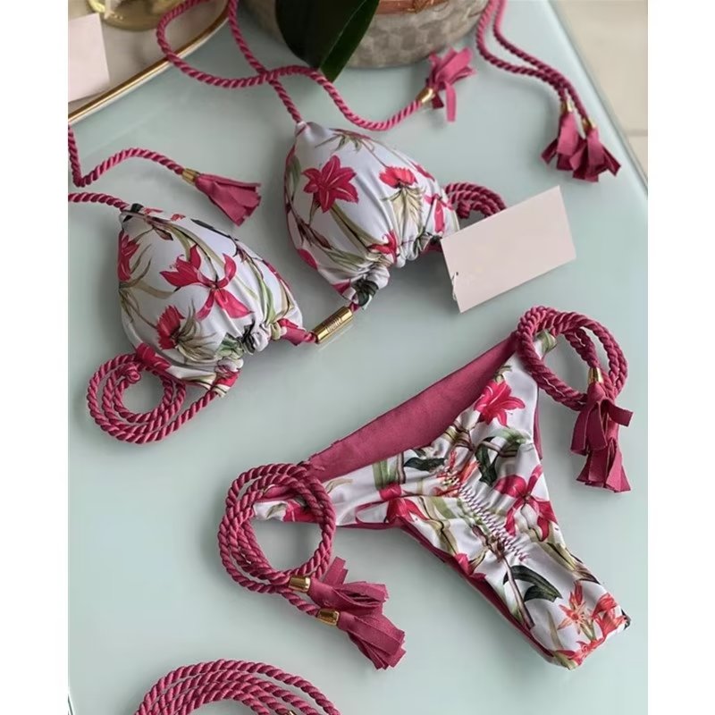 2023 Special Fabric Hand Woven Rope Swimwear Women Brazilian Bikini Set Sexy Thong Swimsuit Two Pieces Bathing Suit