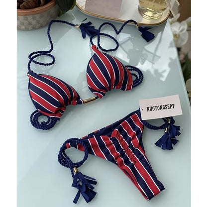 2023 Special Fabric Hand Woven Rope Swimwear Women Brazilian Bikini Set Sexy Thong Swimsuit Two Pieces Bathing Suit