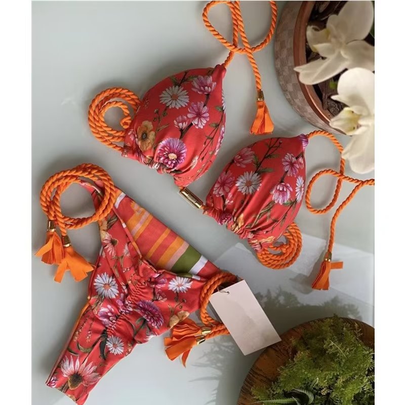 2023 Special Fabric Hand Woven Rope Swimwear Women Brazilian Bikini Set Sexy Thong Swimsuit Two Pieces Bathing Suit