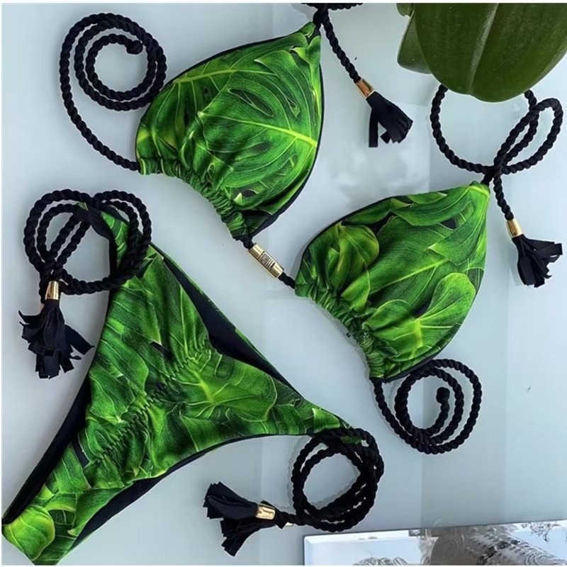 2023 Special Fabric Hand Woven Rope Swimwear Women Brazilian Bikini Set Sexy Thong Swimsuit Two Pieces Bathing Suit