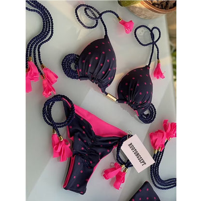 2023 Special Fabric Hand Woven Rope Swimwear Women Brazilian Bikini Set Sexy Thong Swimsuit Two Pieces Bathing Suit