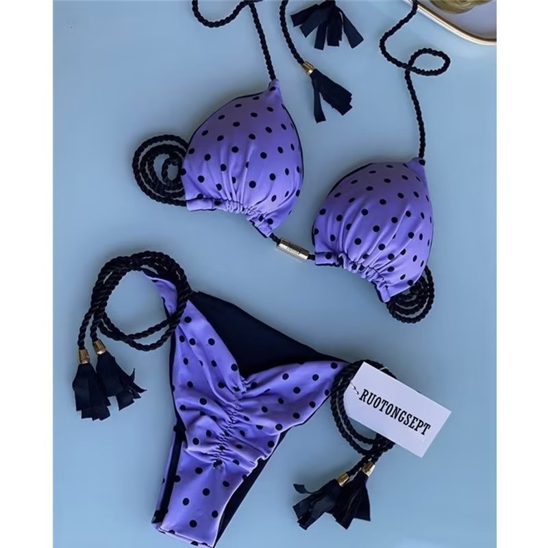 2023 Special Fabric Hand Woven Rope Swimwear Women Brazilian Bikini Set Sexy Thong Swimsuit Two Pieces Bathing Suit